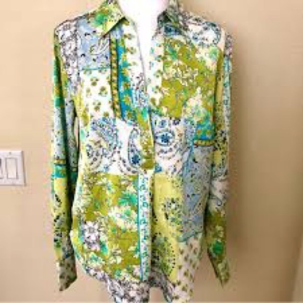 Joie Floral Patchwork Shirt in Green and Blue